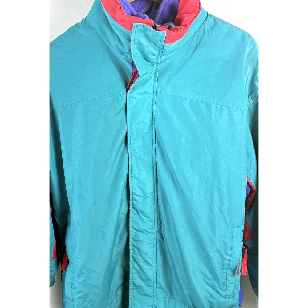 Vintage Athletic‎ Works Jacket Mens L Teal Colorblock Fleece Lined Windbreaker
